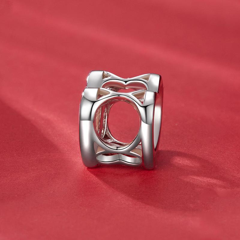 925 Sterling Silver Platinum Plated Pink Heart Diy Beads