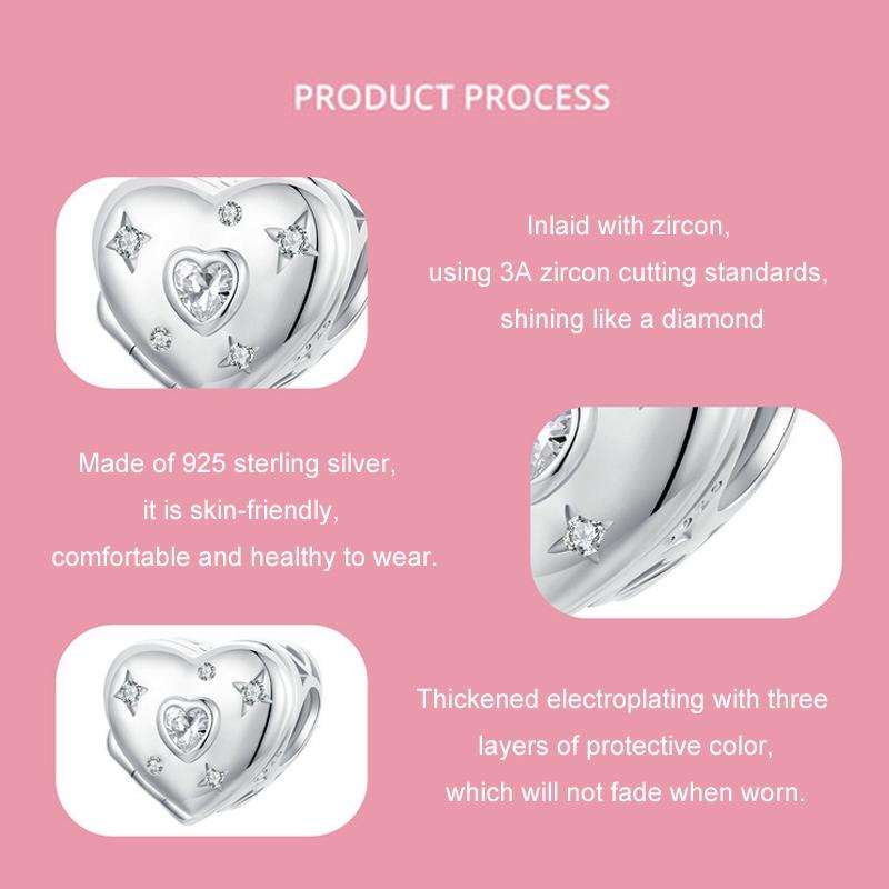 925 Sterling Silver Platinum Plated Love Beads For Diy Valentine'S Day