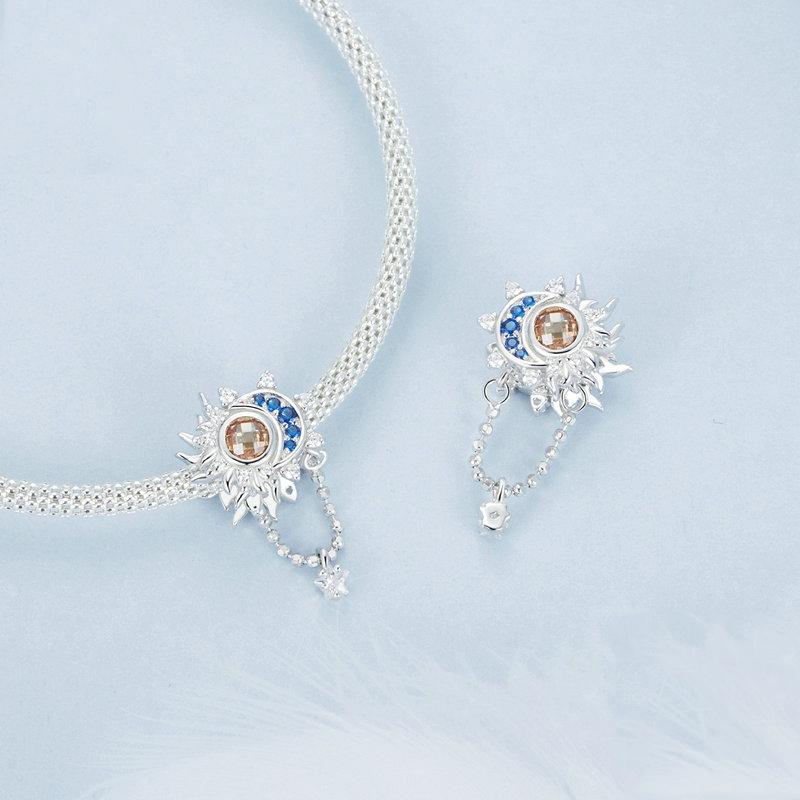 925 Sterling Silver Sun Moon Beaded Diy Pendant