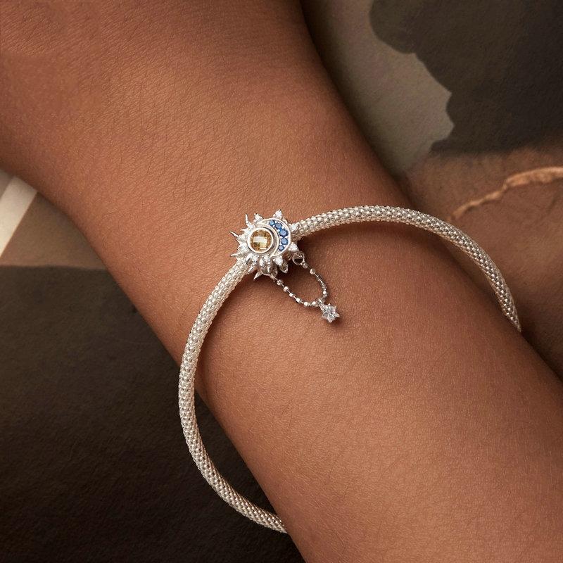 925 Sterling Silver Sun Moon Beaded Diy Pendant