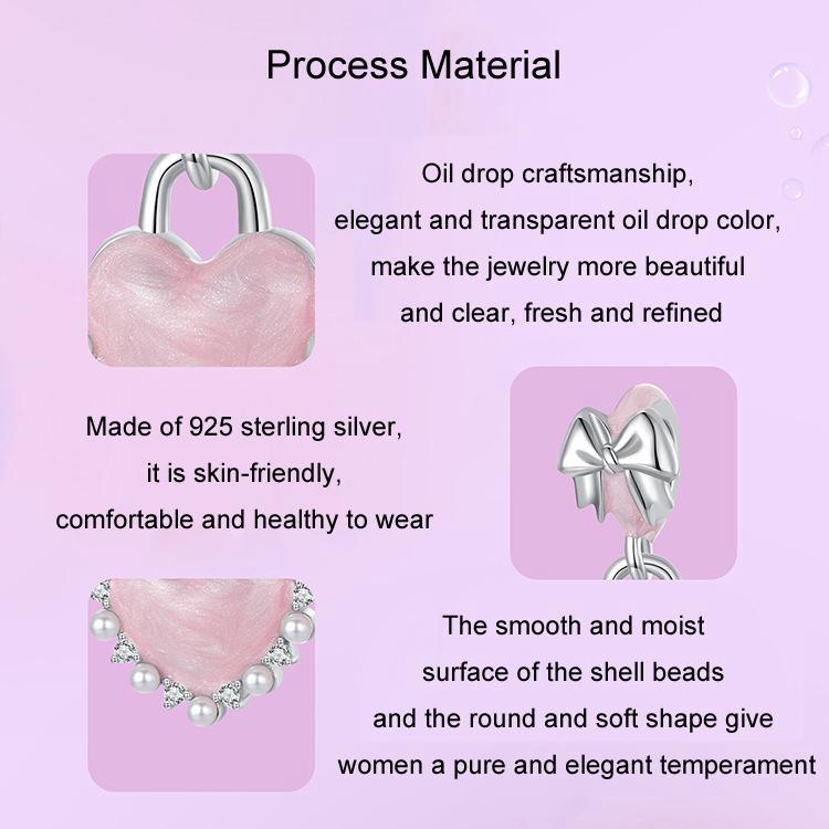 925 Sterling Silver Platinum Plated Bow Heart Pendant Beads