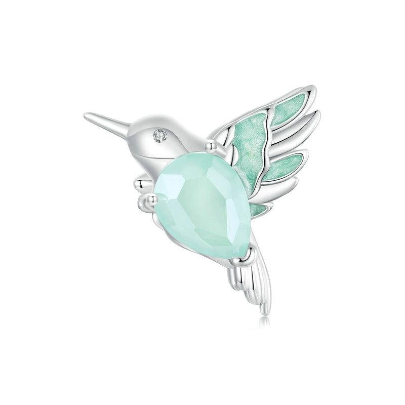 925 Sterling Silver Platinum Plated Hummingbird Flower Diy Beads