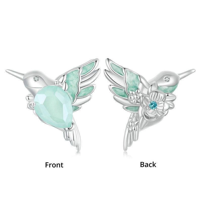 925 Sterling Silver Platinum Plated Hummingbird Flower Diy Beads