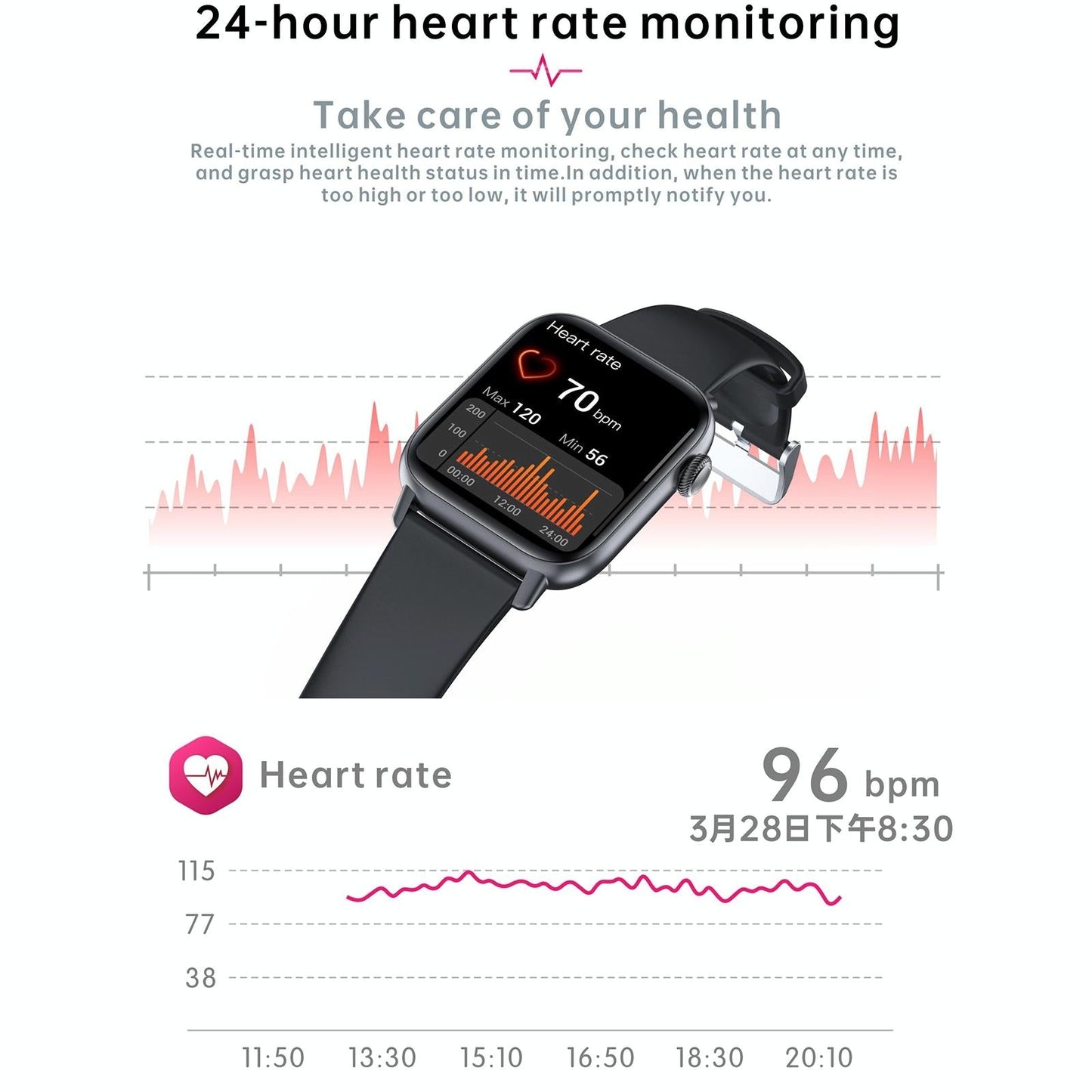 1.83 Inch Bt5.2 Smart Sport Watch Support Sleep / Heart Rate / Blood Oxygen / Temperature / Blood Pressure Health Monitor - Black + White