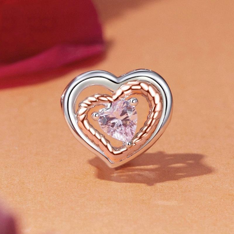 925 Sterling Silver Rose Gold Heart Hollow Diy Beads