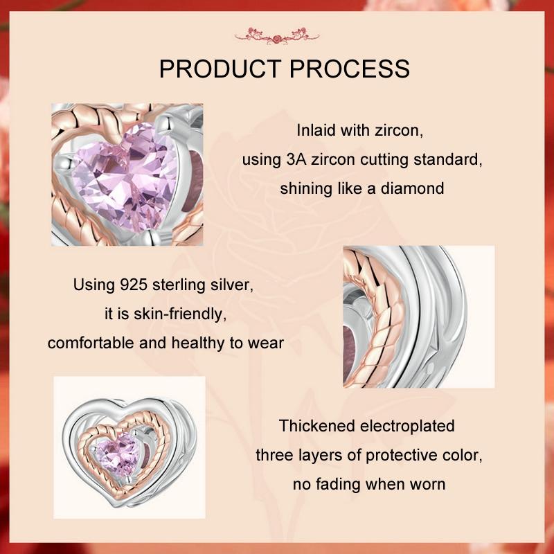 925 Sterling Silver Rose Gold Heart Hollow Diy Beads