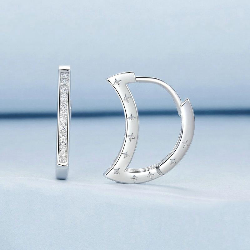 925 Sterling Silver Platinum Plated Zircon Crescent Earrings