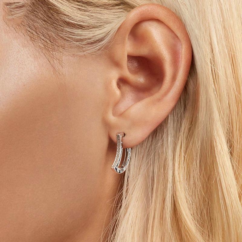 925 Sterling Silver Platinum Plated Zircon Crescent Earrings