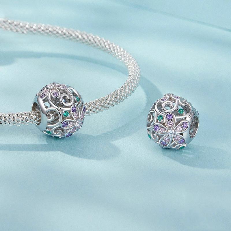 925 Sterling Silver Platinum Plated Hollow Flower Vine Diy Beads