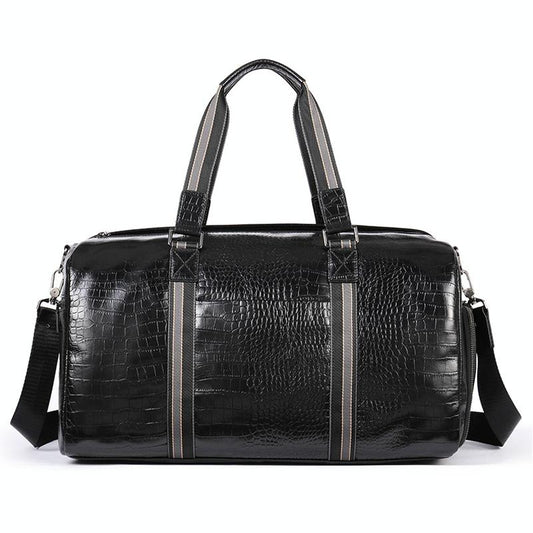 Multifunctional Leather Duffel Bag for Travel - Crocodile Print