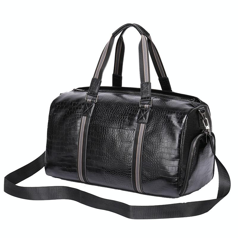 Multifunctional Leather Duffel Bag for Travel - Crocodile Print
