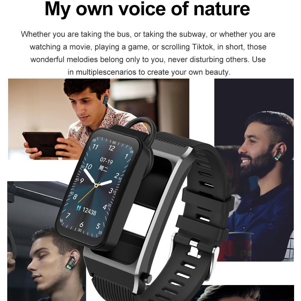 1.98 Inch 2 In 1 Bluetooth Earphone Smart Watch With Ecg & Nfc Support - Black