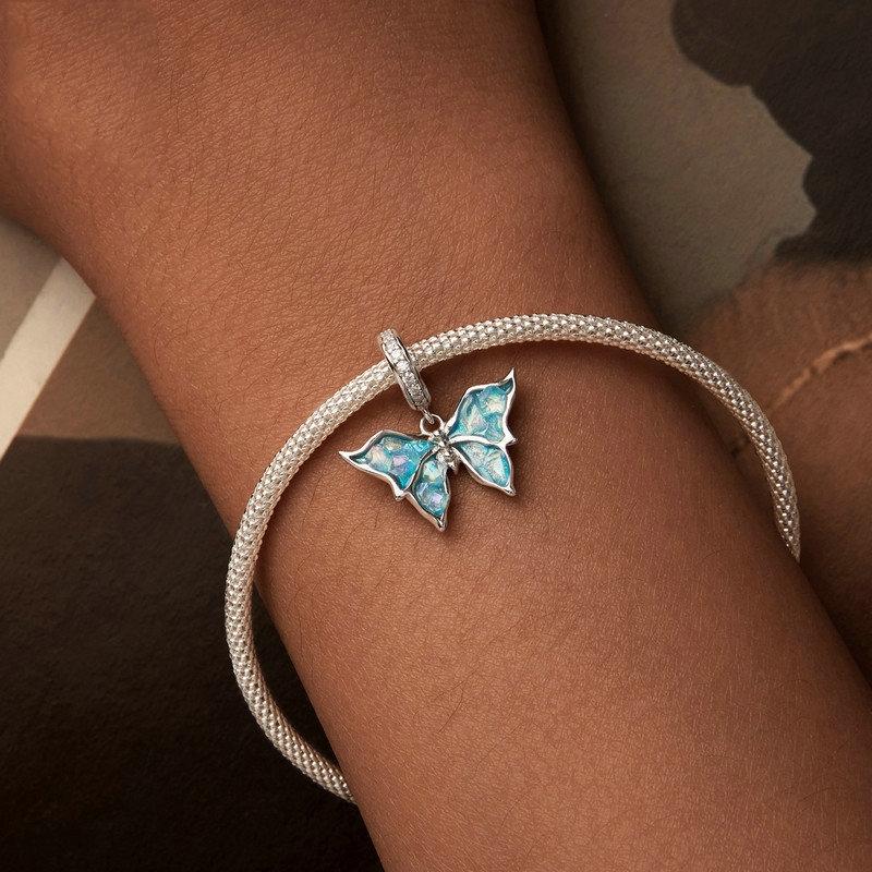 925 Sterling Silver Platinum Plated Butterfly Pendant Beads