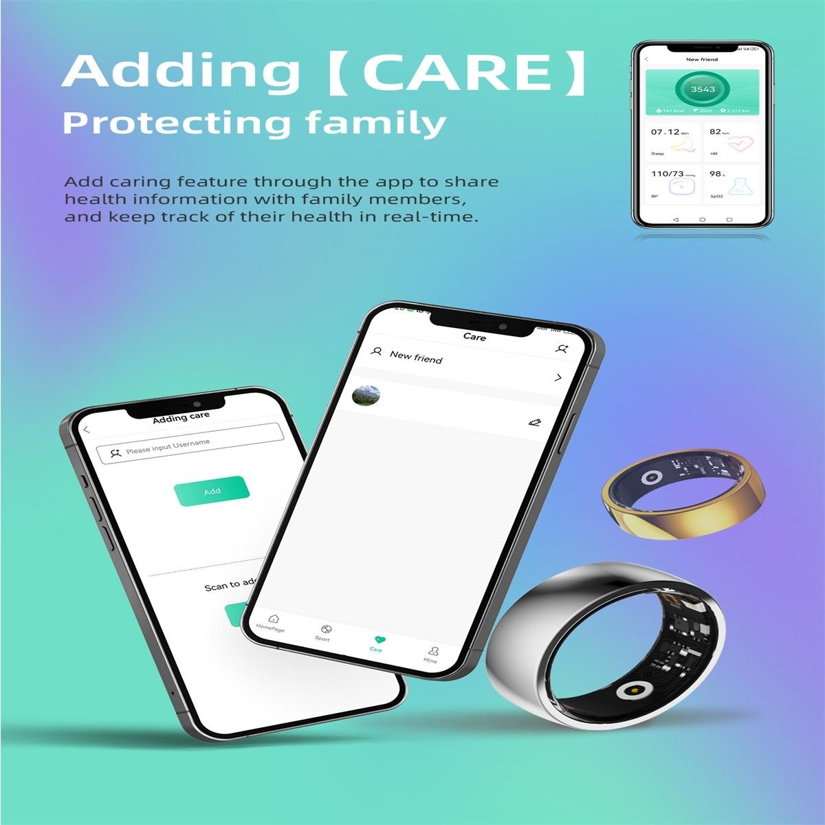 Smart Ring For Health Monitoring And Family Care - Size 22 - Black