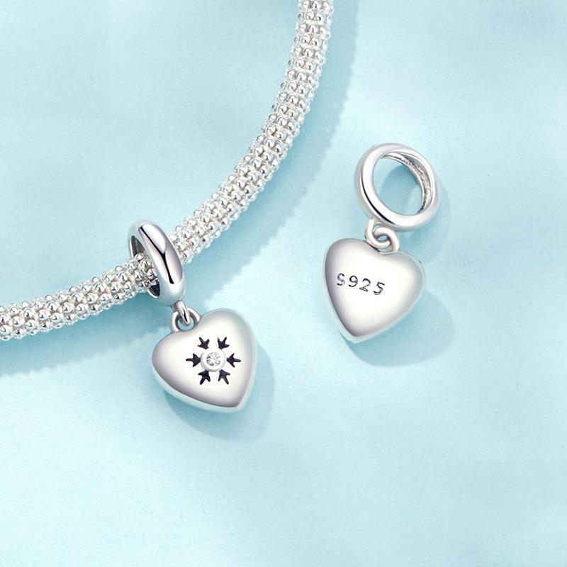 925 Sterling Silver Oxidized Snowflake Heart Diy Beads