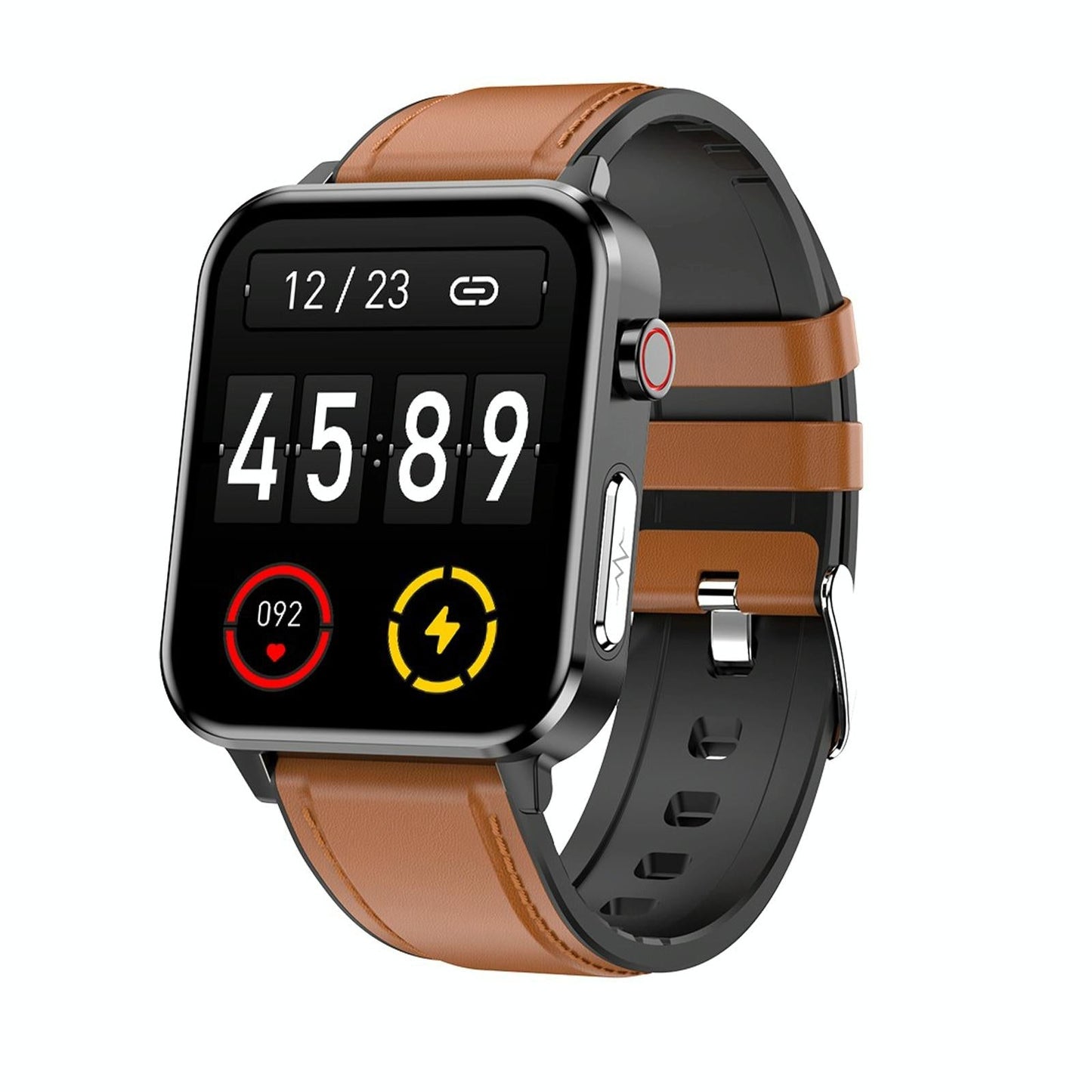 1.7 Inch Tft Colour Screen Ip68 Waterproof Smart Watch Support Blood Oxygen Monitoring / Body Temperature Monitoring / Ai Medical Diagnosis - Leather Strap - Black