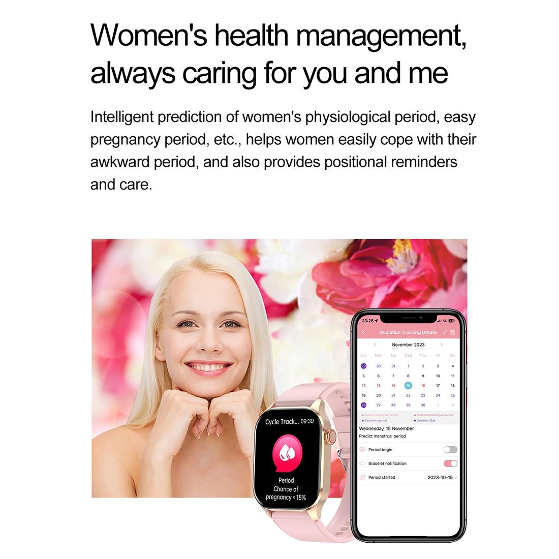 Waterproof Smart Watch With Bluetooth And Blood Oxygen Monitoring - Ip68 - Pink