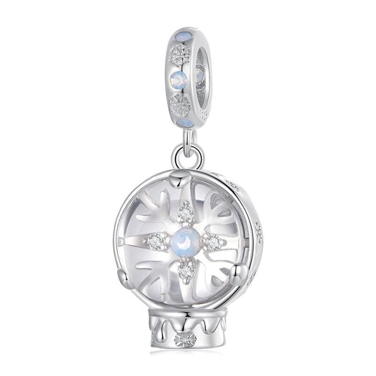 925 Sterling Silver Snowflake Crystal Ball Pendant