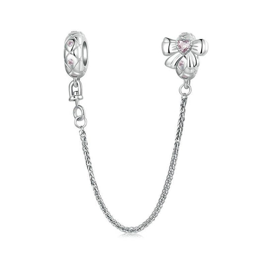 925 Sterling Silver Romantic Bow Safety Chain For Diy Beaded Accessories