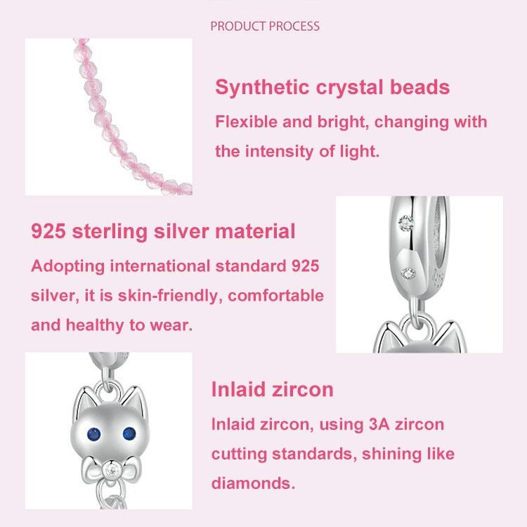 925 Sterling Silver Platinum Plated Cat Safety Chain Pendant