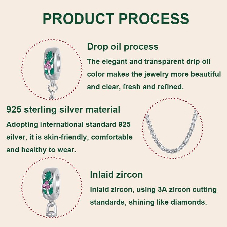 925 Sterling Silver Platinum Plated Leaf Safety Chain Bracelet