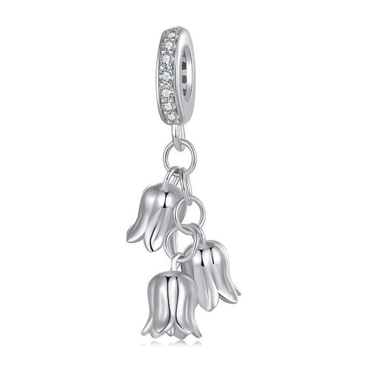 925 Sterling Silver Platinum Plated Lily Of The Valley Bracelet Pendant