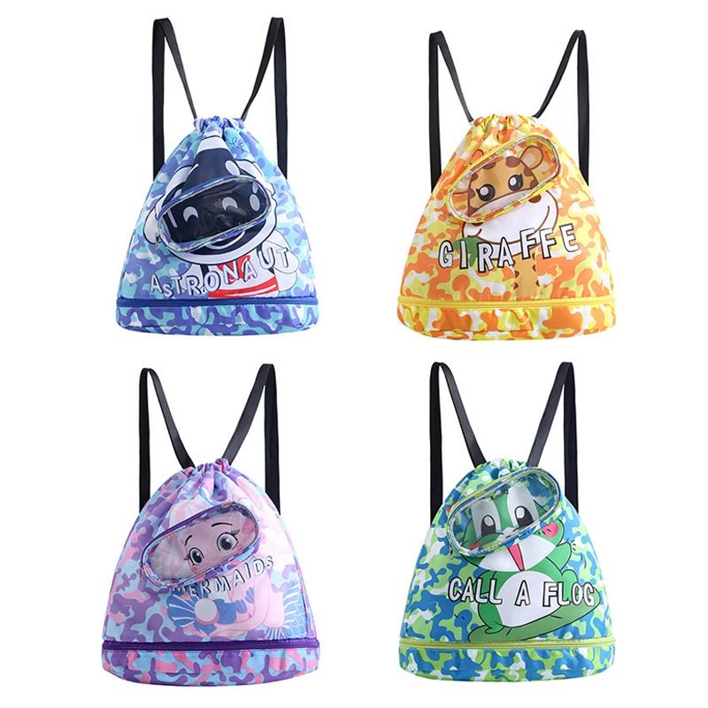Kids' Swim Bag Cute Cartoon Beach Backpack Waterproof Dry / Wet Large 2 Layer - Blue - Large 2 Layer