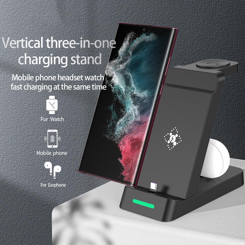18W 3 In 1 Vertical Charging Stand For Samsung Watch And Galaxy Buds - White