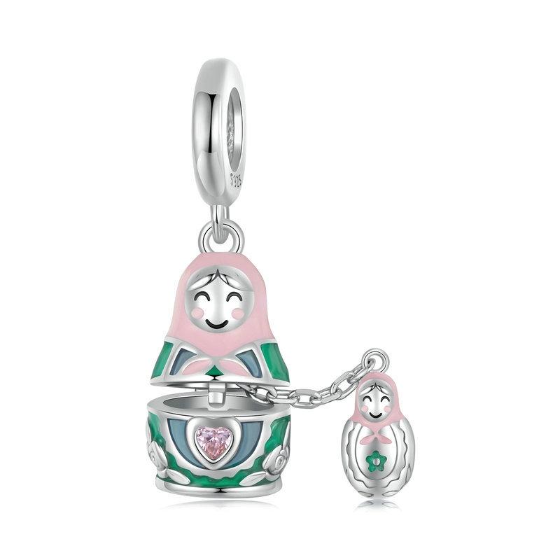 925 Sterling Silver Platinum Plated Doll Pendant With Beads
