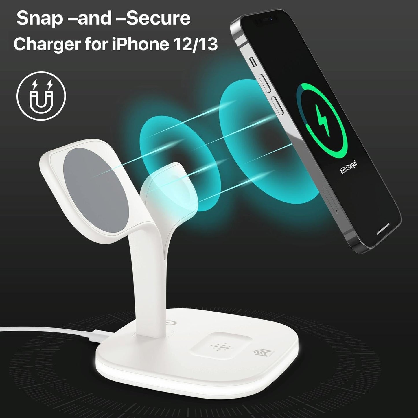 15W 5 In 1 Magnetic Wireless Charger With Stand - Black