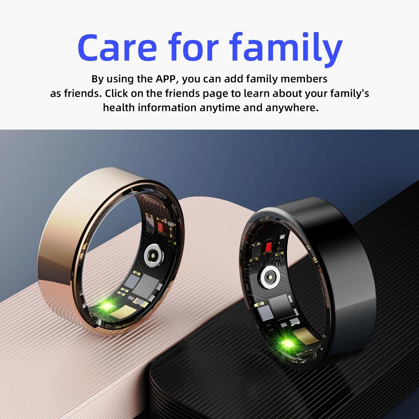 Smart Ring With Heart Rate Blood Oxygen Sleep & Sports Modes - Size 8 - Black