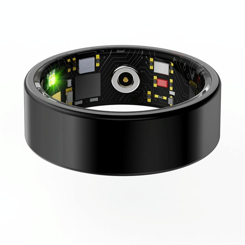 Smart Ring With Heart Rate Blood Oxygen Sleep & Sports Modes - Size 8 - Black