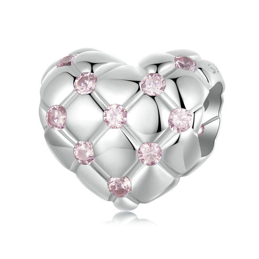 925 Sterling Silver Platinum Diamond Heart Diy Bead