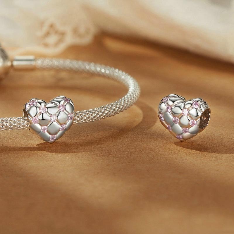 925 Sterling Silver Platinum Diamond Heart Diy Bead
