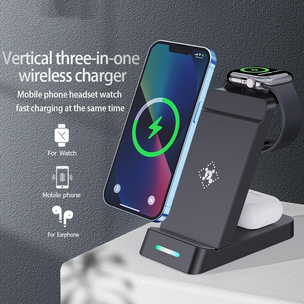 15W Qi Wireless Charger Stand For Iphone Iwatch Airpods - Black