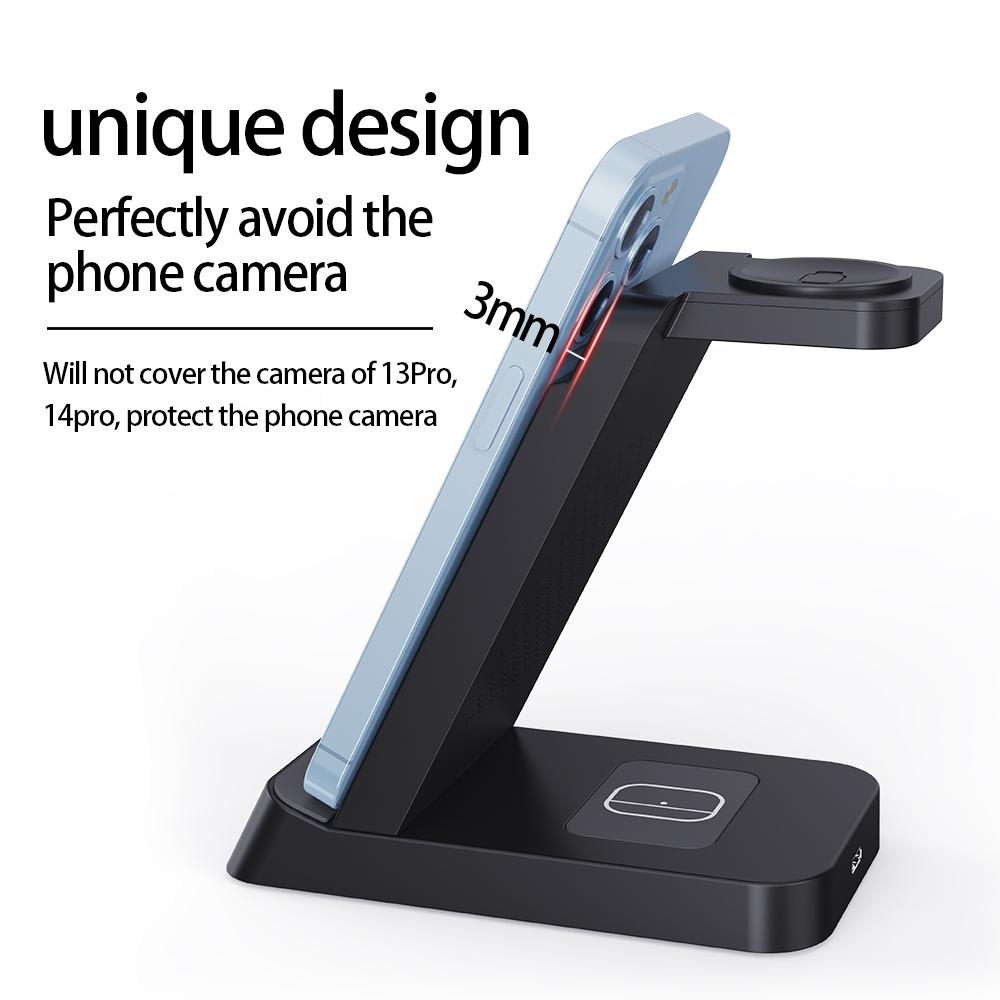 15W Qi Wireless Charger Stand For Iphone Iwatch Airpods - Black