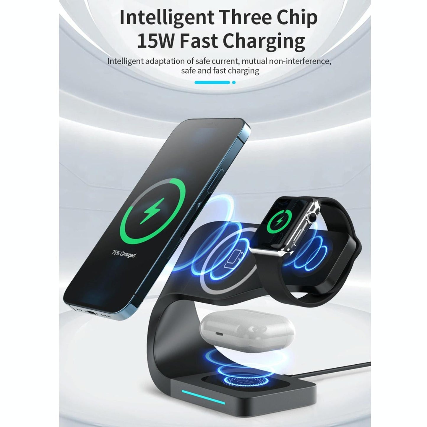 4 In 1 Magnetic Wireless Charger For Iphone Iwatches Airpods - Black