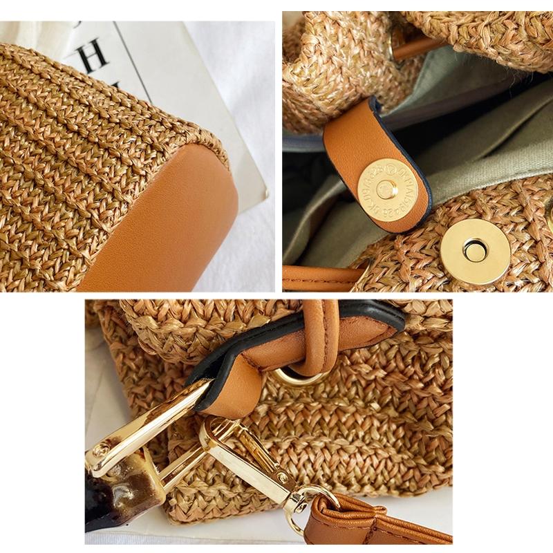 Handwoven Bamboo Bucket Bag - Shoulder / Messenger Style - White