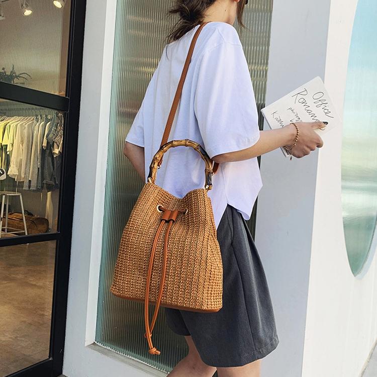 Handwoven Bamboo Bucket Bag - Shoulder / Messenger Style - White