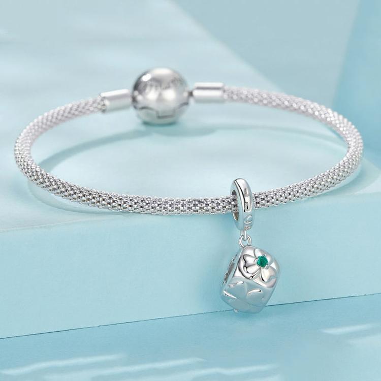 925 Sterling Silver Platinum Plated Lucky Clover Dice Bracelet