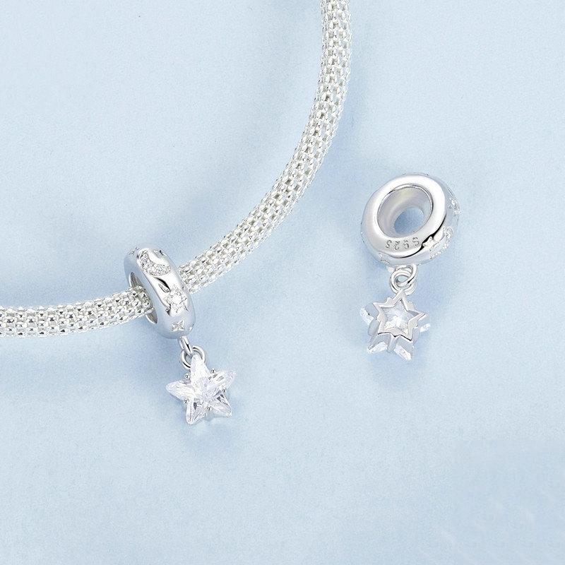 925 Sterling Silver Platinum Plated Starlight Five Pointed Star Diy Beads