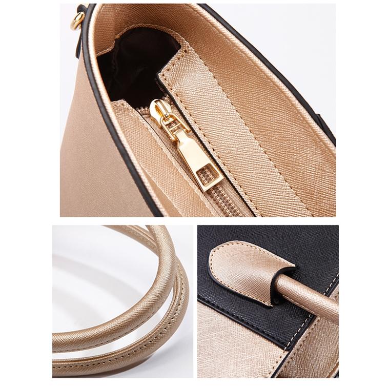 Stylish 4-in-1 Diagonal Handbag with Large Capacity - Black Gold