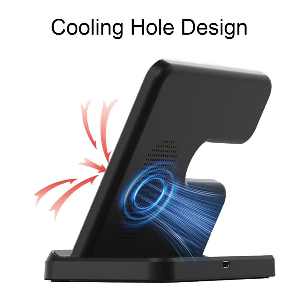 3 In 1 Wireless Charger For Mobile Phone Watch And Earphones Black