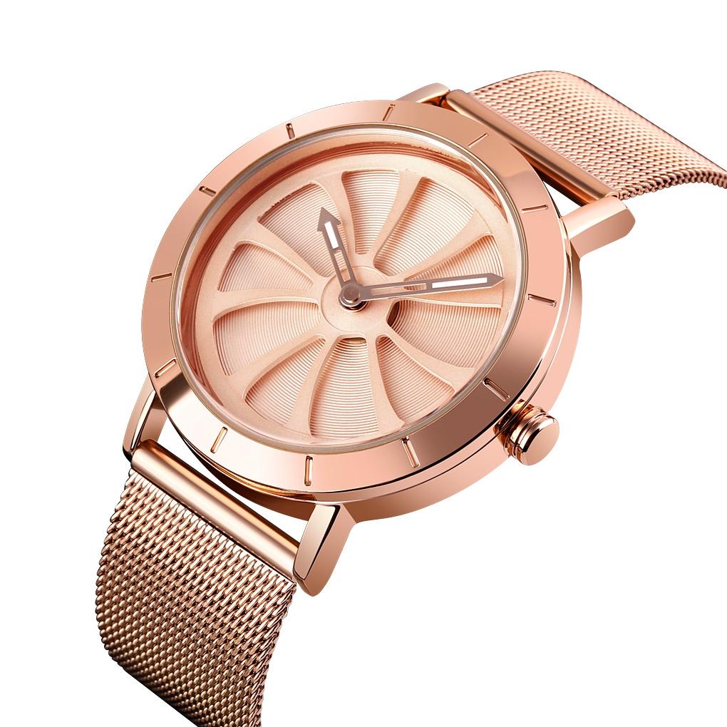 Stylish Skeleton Dial Waterproof Men Watch with Mesh Strap - Rose Gold