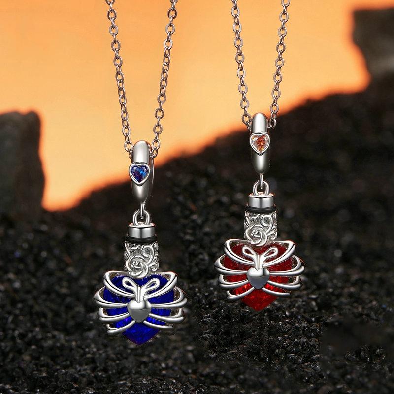 925 Sterling Silver Heart Pendant With Beaded Detail - Blue