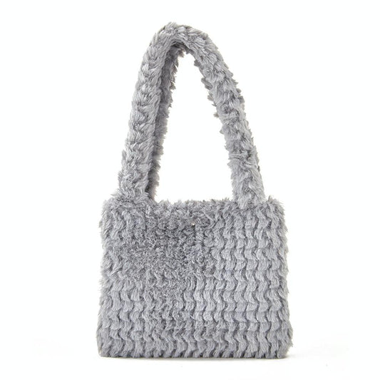 Small Plaid Handbag in Plush Material - Light Grey
