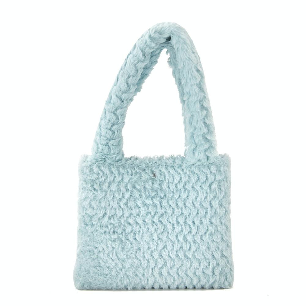 Small Plaid Handbag in Plush Material - Light Grey