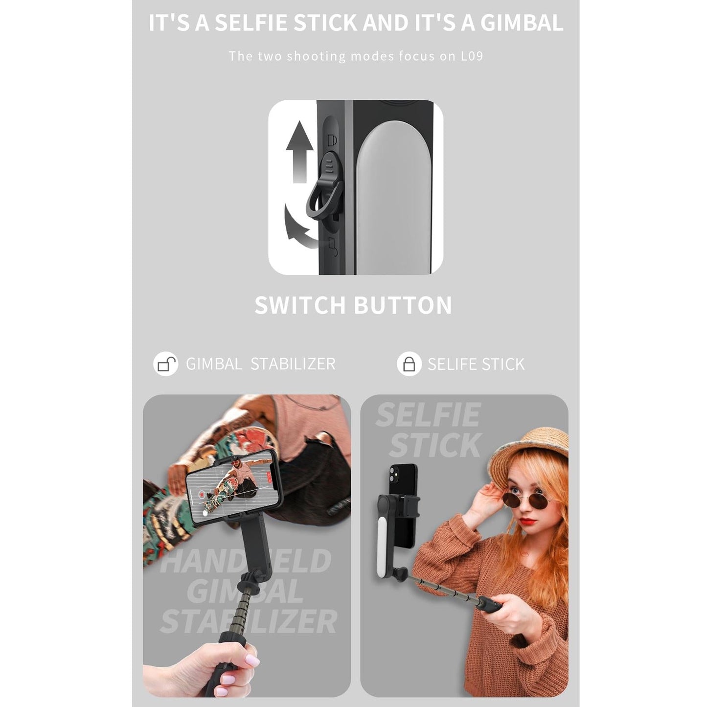 Mini Folding Gimbal Stabilizer with Tripod - Black