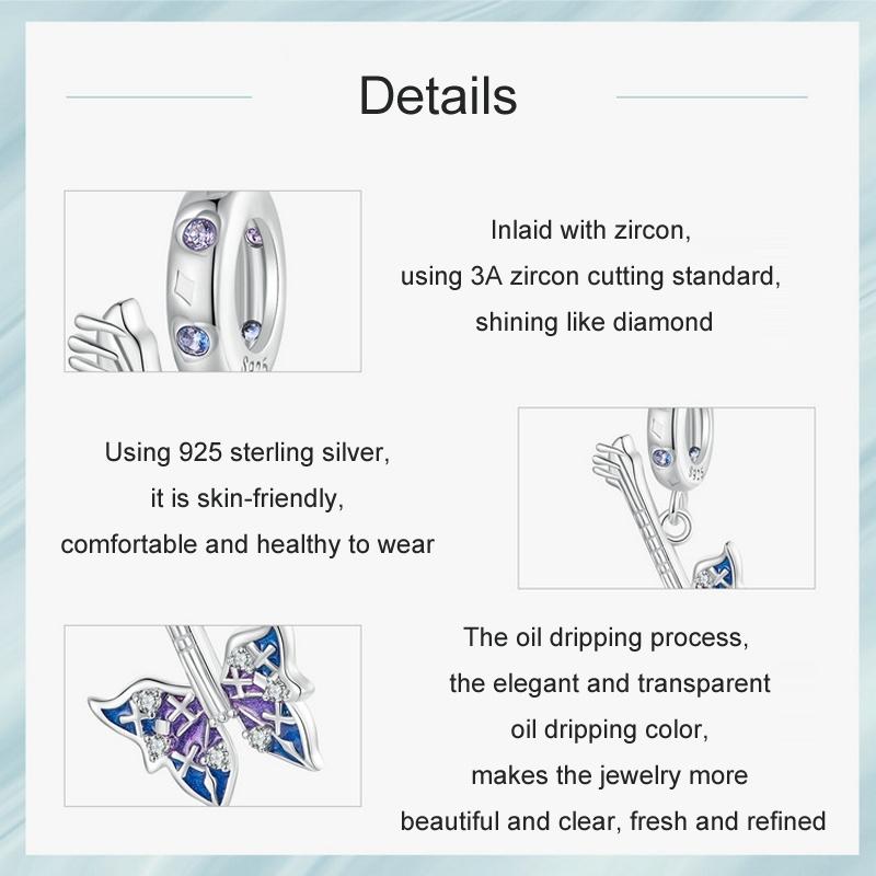 925 Sterling Silver Platinum Plated Butterfly Bass Pendant