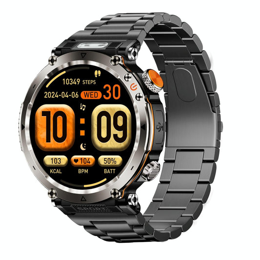 Waterproof Smart Watch With Flashlight Banknote Detector And Compass - Steel Band